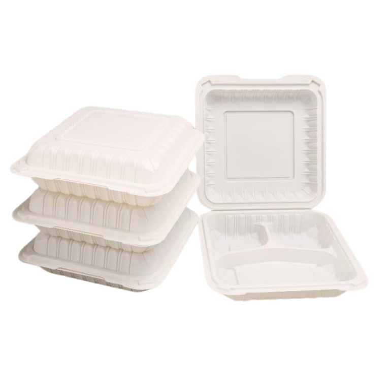 9″ 3 Compartment Clamshell Container (CASE)-MFPP Material - Miguel Moses