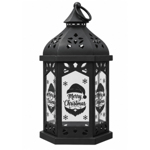 Christmas Print Lantern with Electric Candle