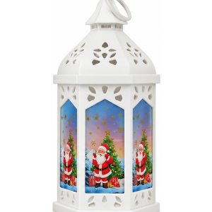 Christmas Print Lantern with Electric Candle