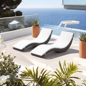 S Shaped Sun Loungers with Side Table